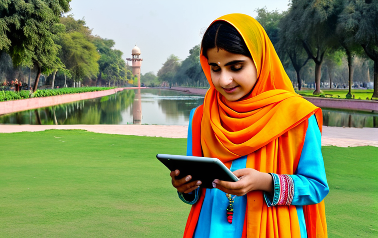 자연 교육을 위한 커리큘럼 혁신 - **A group of children, fully clothed in traditional shalwar kameez, learning about plants in a lush ...