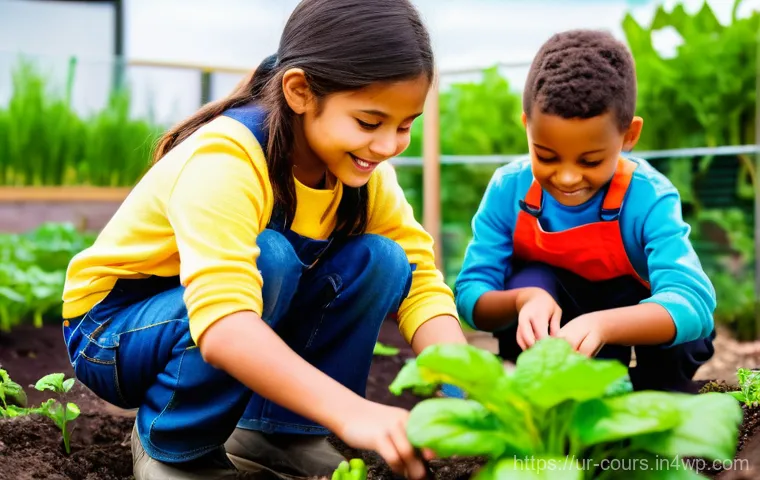 야외 교육의 혁신적인 접근법 - **Prompt: "A vibrant outdoor classroom scene at a community garden, filled with a diverse group of e...