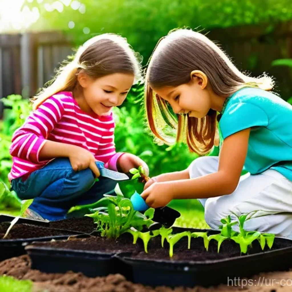 야외 학습의 몰입 경험 증진 방법 - **Prompt: Children's Backyard Kitchen Garden**
    A vibrant outdoor scene capturing the joy of a ba...