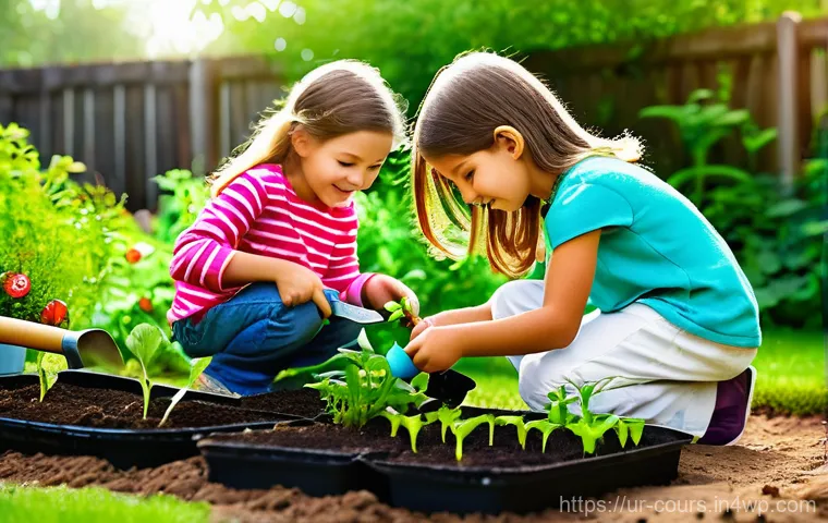 야외 학습의 몰입 경험 증진 방법 - **Prompt: Children's Backyard Kitchen Garden**
    A vibrant outdoor scene capturing the joy of a ba...