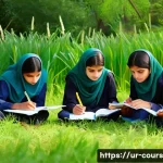 야외 학습 활동의 효과적인 진행 방법 - A diverse group of Urdu-speaking school children aged 10-12, wearing modest school uniforms and shoe...